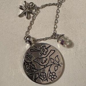 Macys etched bird pendant necklace silver dragonfly charm